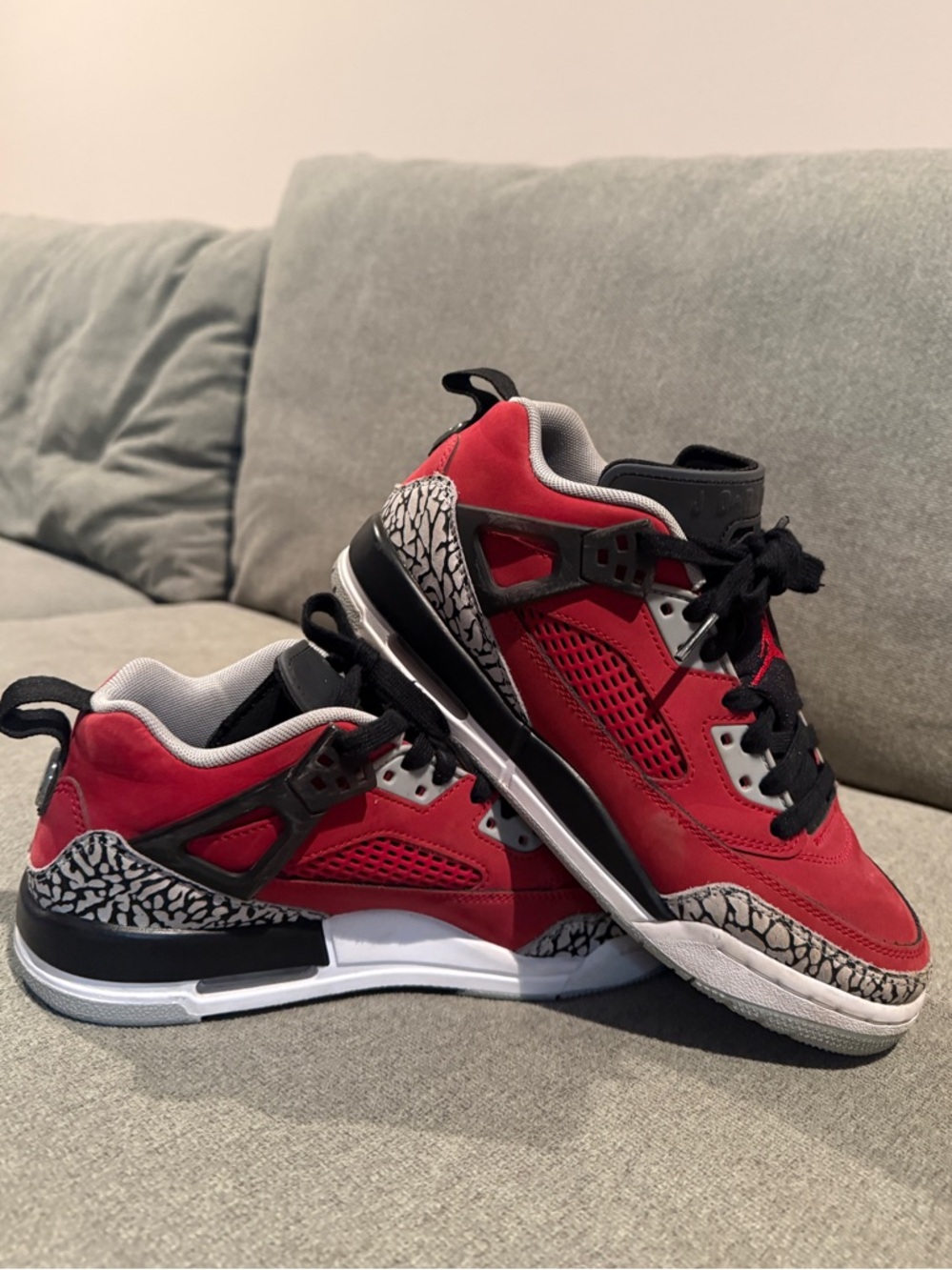 Jordan Spizike Red/Black Cement Grey Sneakers Size 6Y
